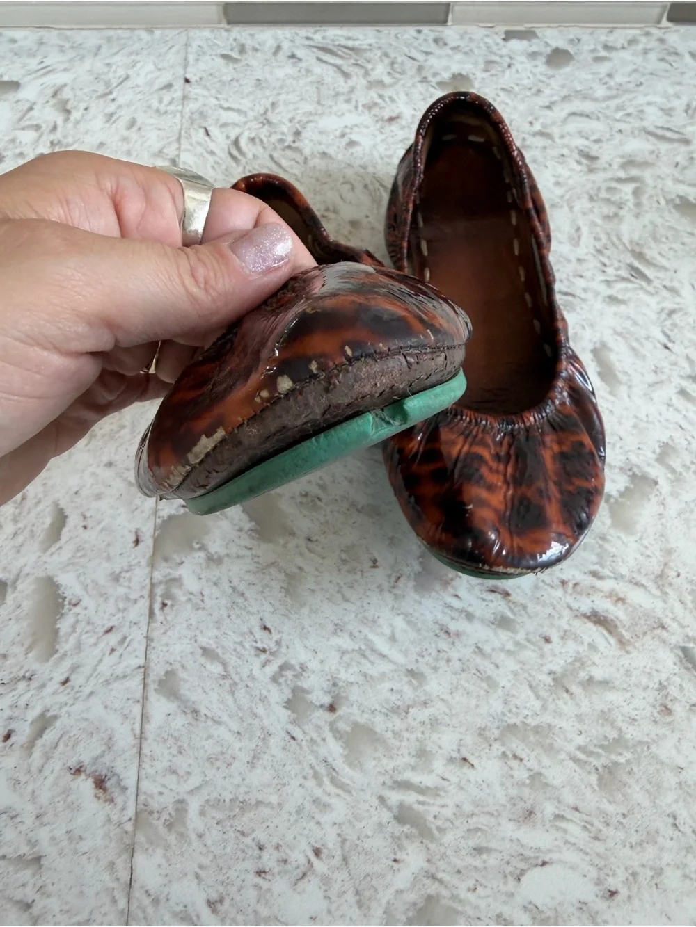 Tieks Tortoiseshell Patent Ballet Flat with Turquoise Sole
